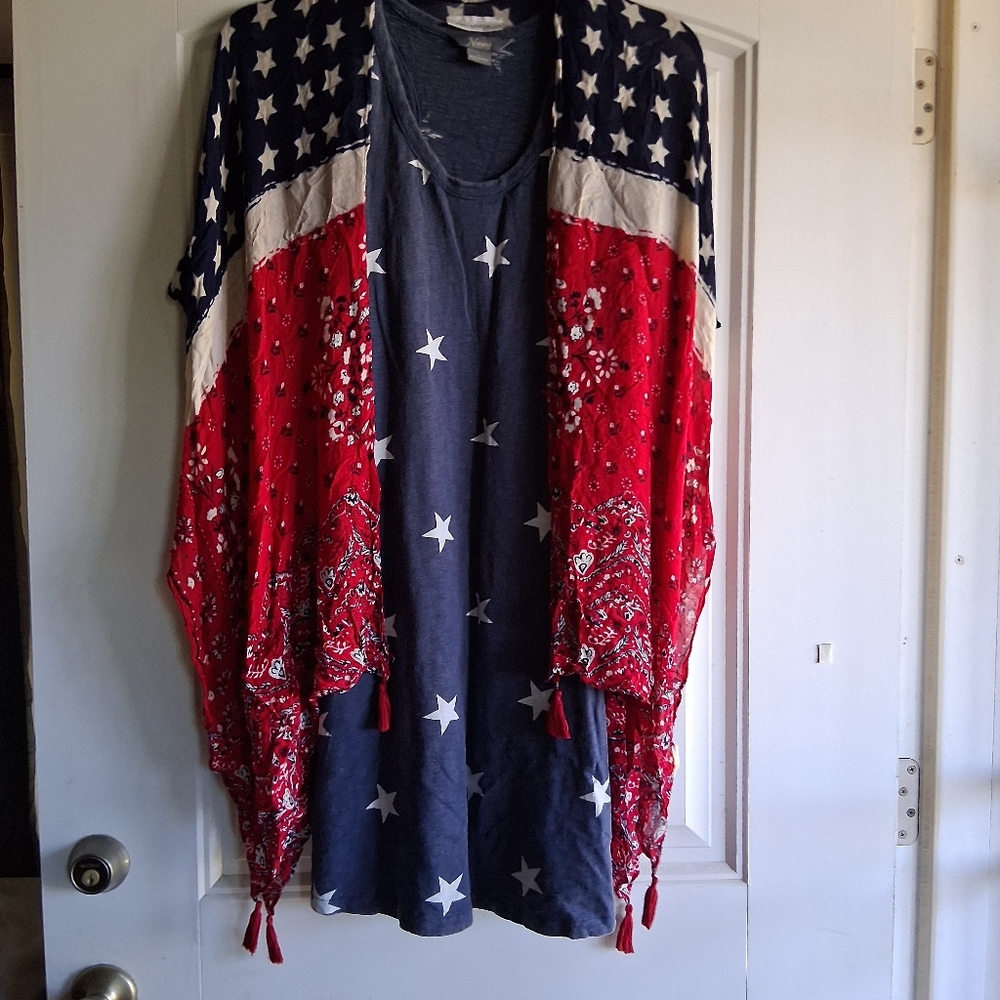 Sleeveless Navy Star Print Dress With Shawl